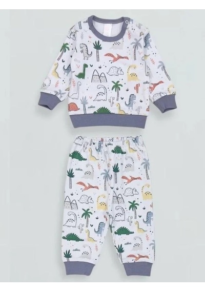 Breeze Erkek Bebek Desenli Pamuklu Pijama Takım-15341 Çok Renkli