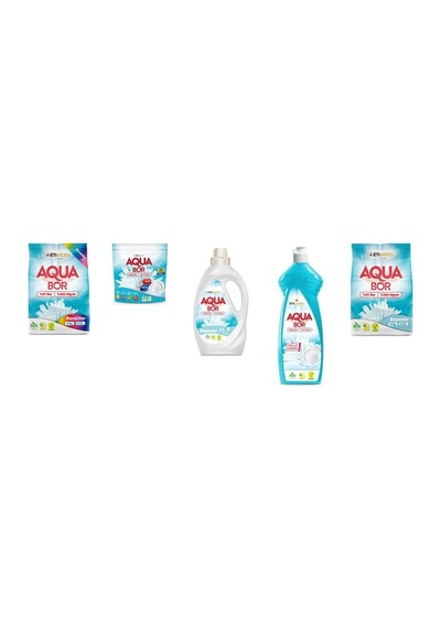 Aquabor Doğal Mineralli 4 Kg Renkliler + Tablet + Sıvı Beyaz + Elde Bulaşık + 4 Kg Beyaz 5 Li Set