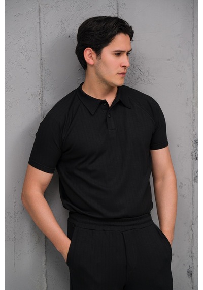 Mass Plus Regular Fit Likralı Kendinden Çizgili Yarım Baggy Pantolonlu T-shirt Takım Siyah Mass Plus Regular Fit Likralı Kendinden Çizgili Yarım Baggy Pantolonlu T-shirt Takım Siyah