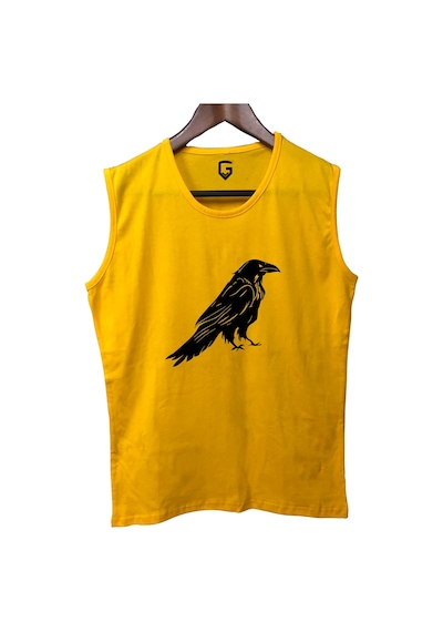Top Glory Crow Baskılı Kolsuz Sporcu T-shirt Tank Top Sporcu Fitness Atlet Sarı
