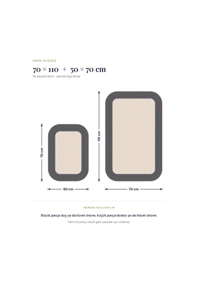 Banyo Paspası Takımı 70x110+50x70 Cm Düz Ekru & Antrasit
