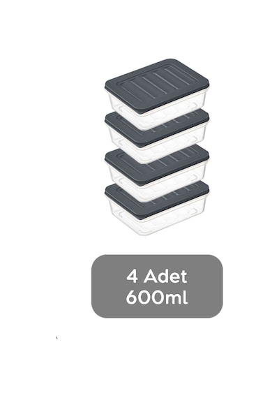 Meleni Home 4'lü Buzdolabı Organizer Mikrodalga Ve Difrize Uygun Saklama Kabı Antrasit 4 X 600 Ml Çok Renkli