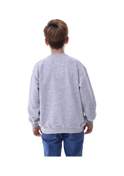 Minecraft Baskılı Erkek Çocuk Sweatshirt Gri Gamer Oyun Temalı Gri