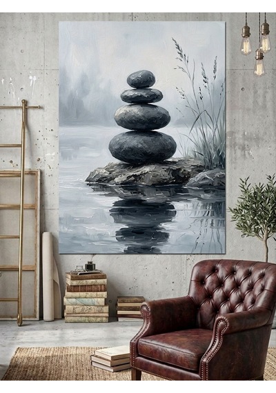 Suda Zen Denge Taşları Meditasyon Dekoratif Kanvas - Mdf Ahşap Tablo