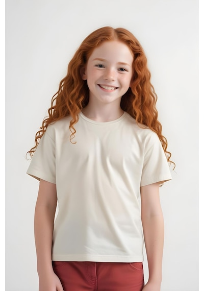 Fyk Kids Kız Çocuk Yuvarlak Yaka Penye T-shirt Krem