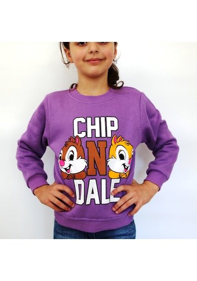 Chıp One Dale Baskılı Kız Çocuk Sweatshirt Mor