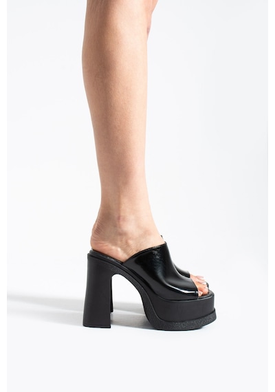 Dabab Shoes Monelıa Kadın Siyah Rugan 13 Cm Platform Topuklu Önü Açık Kalın Topuklu Terlik Sandalet