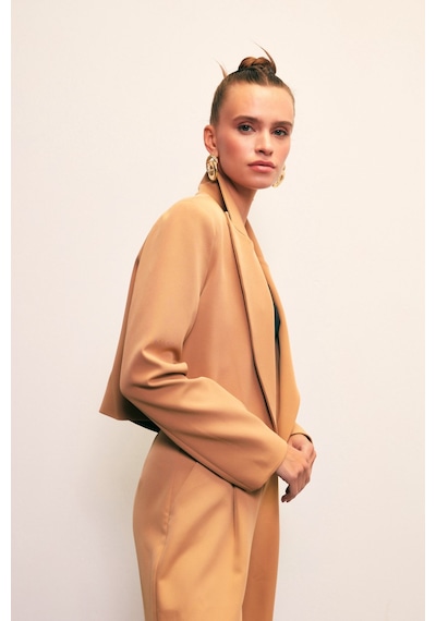 Sateen Şal Yaka Kısa Ceket - Camel