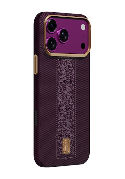 Apple iPhone Uyumlu 18 Pro Kılıf M-safeli Raptic Aramid Skin Rise Serisi 24 Ayar Altın Kaplamalı Karbon Kapak Mor