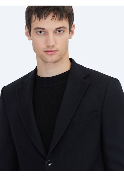 Siyah Düz Modern Fit Yün Karışımlı Ceket Siyah