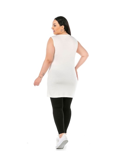 Disentis Büyük Beden Yuvarlak Yaka Kalın Askılı Viskon Uzun Ekru Body