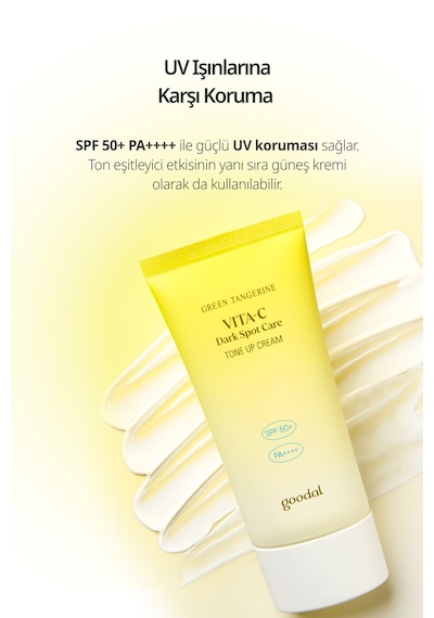 Ton Eşitleyici Leke Karşıtı Güneş Kremi Goodal Green Tangerine Vita C Dark Spot Tone Up Cream Spf50+