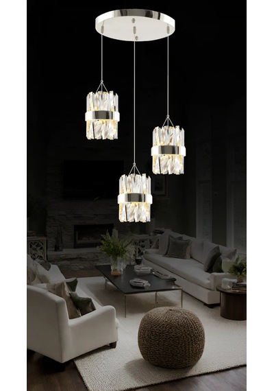 Roxy 3'lü Sarkıt Taşlı Led Avize 3028-q45-1w-ev Krom