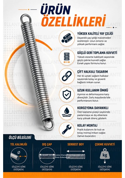 Yüksek Dayanımlı Çelik Çekme Yayı Çift Halkalı Germe Yayı Güçlü Esneme Endüstriyel Kullanım