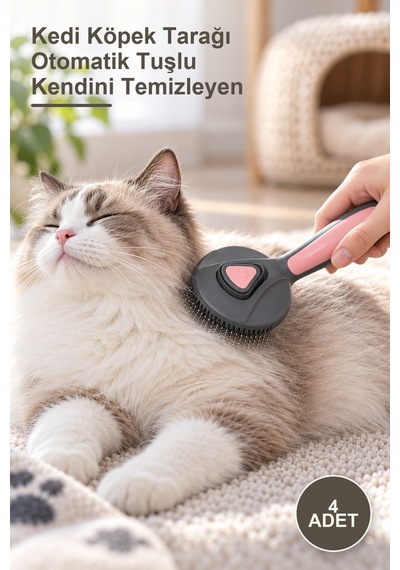 4 Adet Kedi Köpek Tarağı Otomatik Tuşlu Kendini Temizleyen