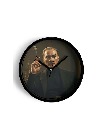 Mustafa Kemal Atatürk Tasarımlı Modern Duvar Saati - 25cm - Önü Camlı Siyah Kasa - Sessiz Mekanizma-jh0997 Siyah