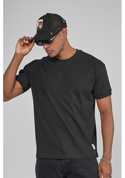 King Brich Slim Fit Kalıp Kolu Ribanalı Basic %100 Pamuklu Tişört Siyah