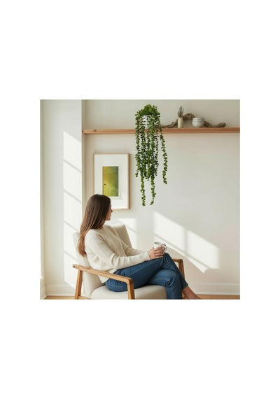 Elite Yapay Çiçek Mini Saksıda 80 Cm Yoğun Yapraklı Koyu Yeşil Okaliptus Sarkıt