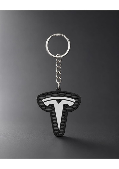 Tesla Logolu Anahtarlık Otomobil Anahtarlığı Siyah Beyaz
