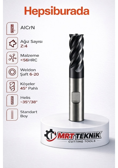 6 Mm 100 Boy Helis Boyu 30 Karbür Parmak Freze Z4 Chatter Free Alcrn Kaplama Helis 35 Weldon Pahlı Köşe Cnc Freze Ucu