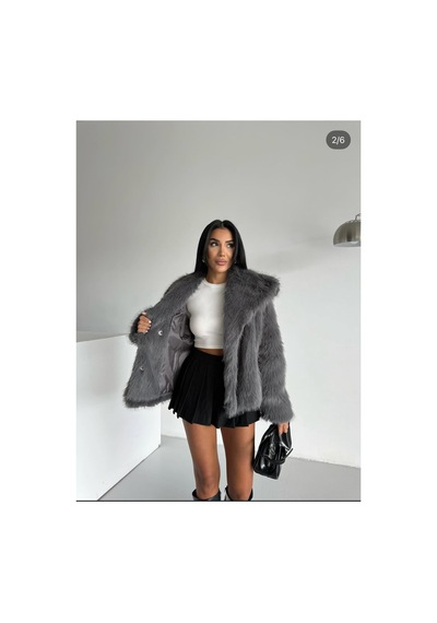 Tille Miss Dame Yumuşak Dokunuşlu Oversize Peluş Mont Antrasit Antrasit