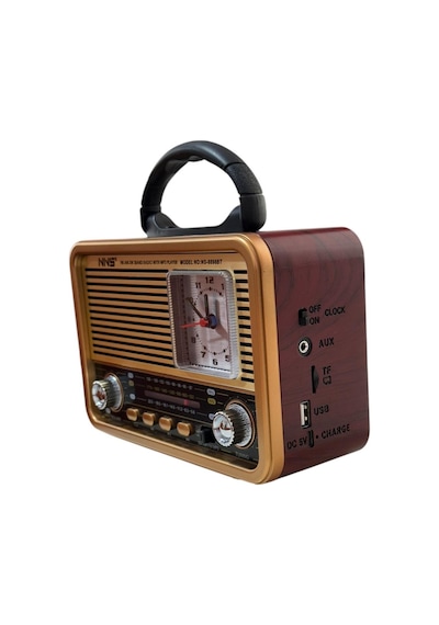 Ns-8898 Nostaljik Analog Saatli Fm Radyo Bluetooth Hoparlör Usb Tf Aux Mp3 Çalar