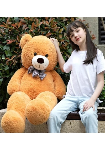 Sevgiliye Özel Hediye- Papyonlu 140 Cm Dev Boy Sevimli Peluş Koca Ayı - Özel Fiyat Kahverengi