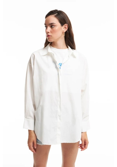 Quzu Oversize Ekru Kadın Gömlek 11478