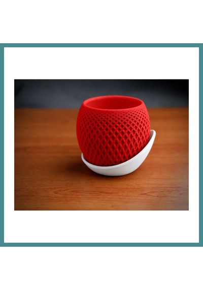 Trendexa 3d Baskı Küre Saksı - Kafes Dokulu İki Parçalı Dekoratif Saksı - Kırmızı-beyaz Mac Standart 72541094