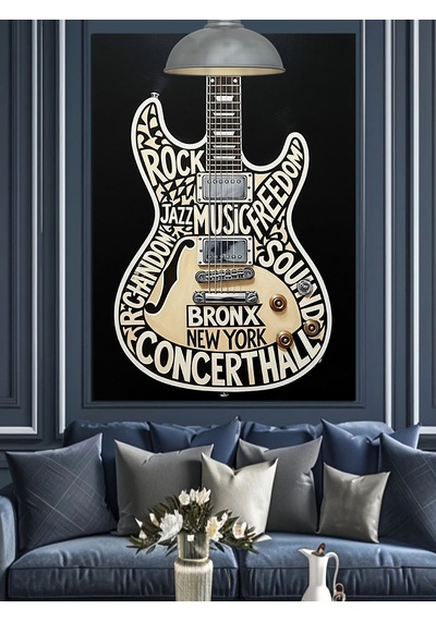 Klasik Gitar Soyut Çizim Dekoratif Kanvas - Mdf Ahşap Tablo