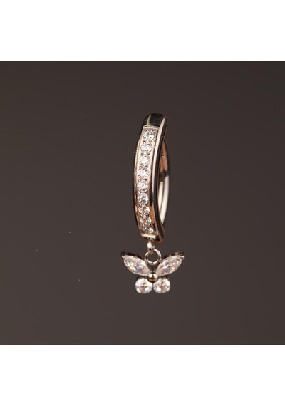 Kelebek Sallantılı Zirkon Titanyum Klips Göbek Piercing Ultraliğht 10 Mm Titanyum Göbek Piercingi Rose Gold