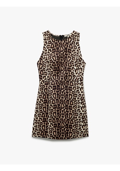 Koton Kolsuz Slim Fit A Kesim Bisiklet Yaka Leopar Desenli Mini Elbise Siyah Desenli 5sak80295uw Bdl Koton Kolsuz Slim Fit A Kesim Bisiklet Yaka Leopar Desenli Mini Elbise Siyah Desenli 5sak80295uw Bdl