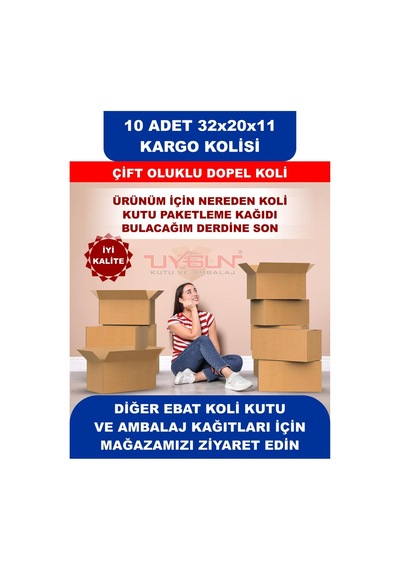 10 Adet 32x20x11 Cm Baskısız Çift Oluklu Boş Koli, Dopel Ürün Kolisi, Kargo Kolisi, Tssst