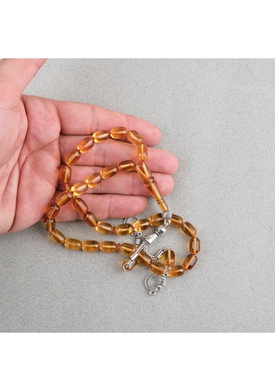 Ateş Kehribar Kapsül Kesim Alpaka Püsküllü 7x11mm Tesbih 25545545