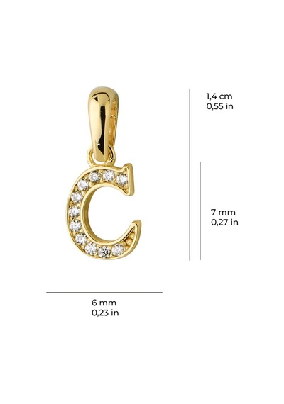 Goldkupe 14 Ayar Altın C Harfi Taşlı Kolye Ucu 0,42 Gr-3450