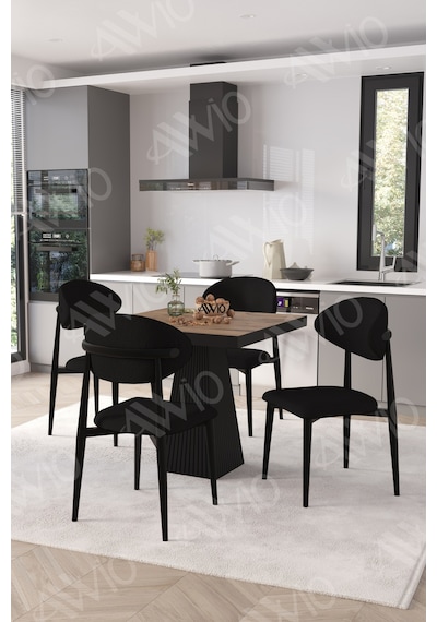 Avvio Elite Siyah Polo Metal Sandalye 90x90 Kare Yemek Masası Mutfak Masası Masa Sandalye Takımı Akçaağaç Avvio Elite Siyah Polo Metal Sandalye 90x90 Kare Yemek Masası Mutfak Masası Masa Sandalye Takımı Akçaağaç