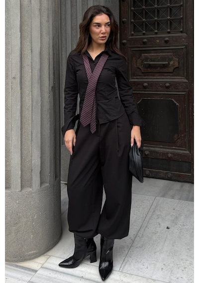 Madmext Siyah Vücuda Oturan Slim Fit Kadın Gömlek Mg2659 Siyah