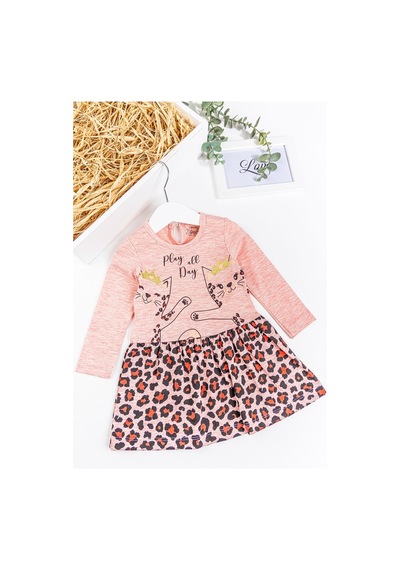 Babymod Leopar Desenli Kedi Baskılı Kız Bebek Elbise