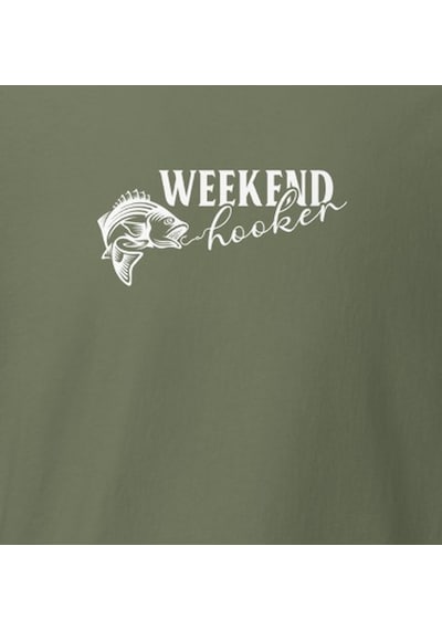 Wildstyle Weekend Forecast Fishing Balıkçılık Hafta Sonu Baskılı Unisex Bisiklet Yaka Pamuklu Tişört - Haki