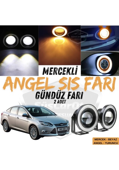 Ford Focus 3 2011-2014 Uyumlu Mercekli Angel Sis Farı Metal Su Geçirmez 76 Mm Turuncu Halkalı Gündüz Farı Angel 2 Adet