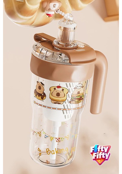 Dıller 860 Ml Pipetli & Rahat İçim Çift Kullanım Tritan Su Matarası Suluk -ffd860ml3renk Kahverengi