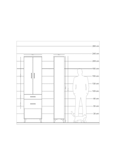 Arges Dolap 3 Raflı 2 Çekmeceli 2 Kapaklı 60x30x221 Çam-antrasit Çam