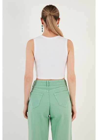Lela Pamuklu Bisiklet Yaka Dar Kesim Crop Bayan Atlet 5865259 Beyaz