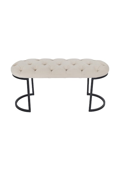 Elısse Black Puf - Metal Ayaklı Kapitoneli Model Puf, Krem Bench