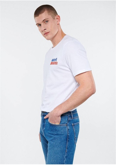 Mavi M066841-620 Beyaz Erkek Mavi Baskılı T-shirt Beyaz