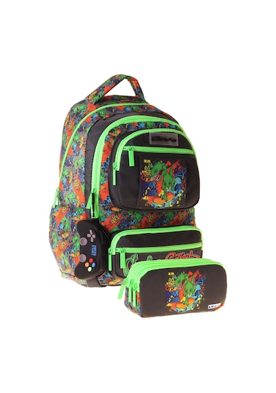 Kaukko Kids Street Siyah - Yeşil Erkek Çocuk İlkokul Sırt Çantası Ve Kalem Çantası Seti - Setkk-l5414c Çok Renkli
