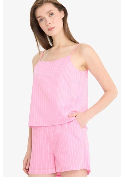Defacto Afra x DeFacto Regular Fit Kare Yaka Çizgili Modal Askılı Bluz	 F0397AX25SP Pembe