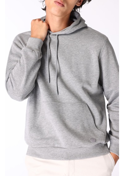 Limon Gri Melanj Erkek Kapüşon Relaxed Düz Sweatshirt L4wm-swt9501
