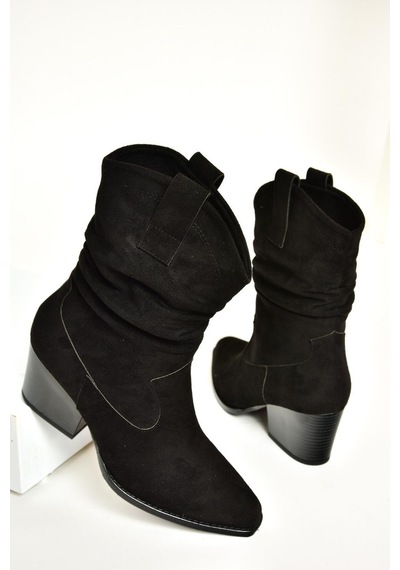 Fox Shoes T296713002 Siyah Süet Kalın Topuklu Kadın Bot Siyah-Süet Siyah