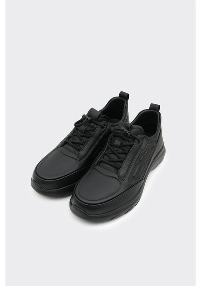 Derinet İthal Malzeme Lastik Bağcık Erkek Sneaker Siyah Siyah